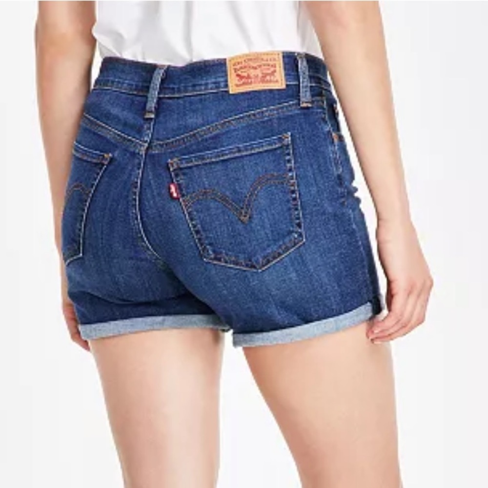 Levi’s Women’s Mid Length Shorts Rolled Cuffed Casual Blue Jean Denim Shorts